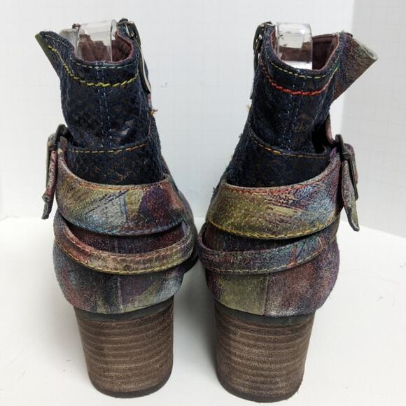 L’Artiste Shazzam Hand Painted Navy Leather Ankle Boots Boho Luxe EU 40 - Picture 3 of 11